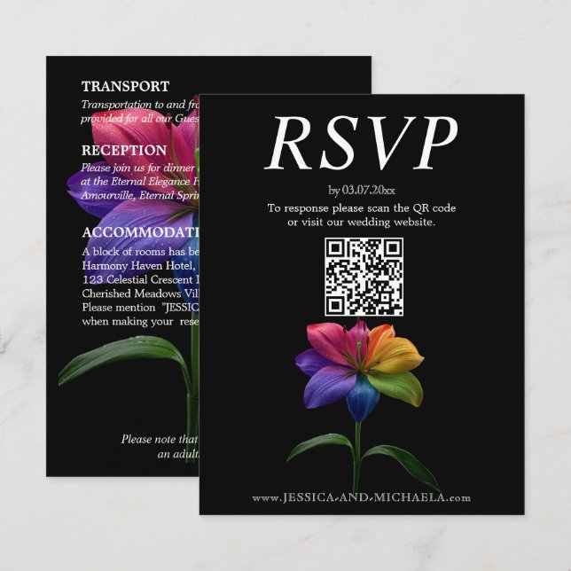 Tarjeta De Recepción 🌈3‑in‑1 Digital RSVP + Details + Adults‑Only Card (Anverso / Reverso)