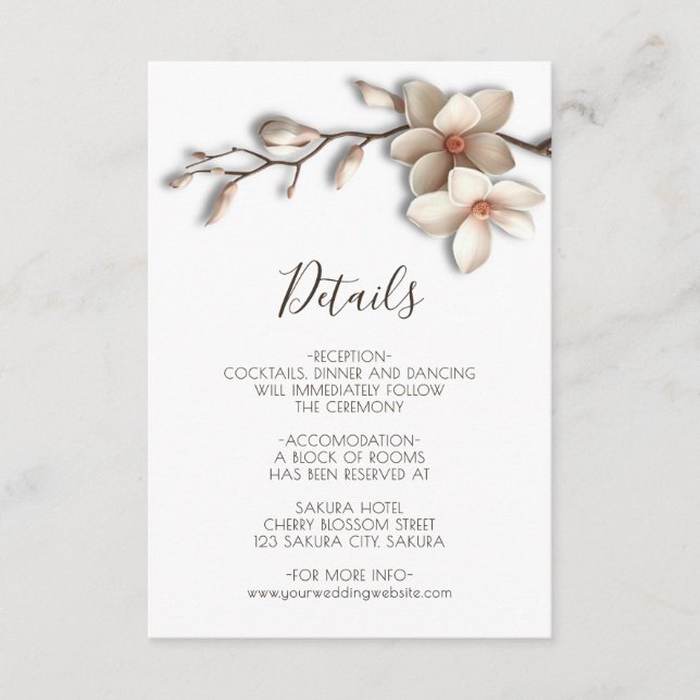 Tarjeta De Recepción 3D Magnolia Flowers White Details (Anverso)