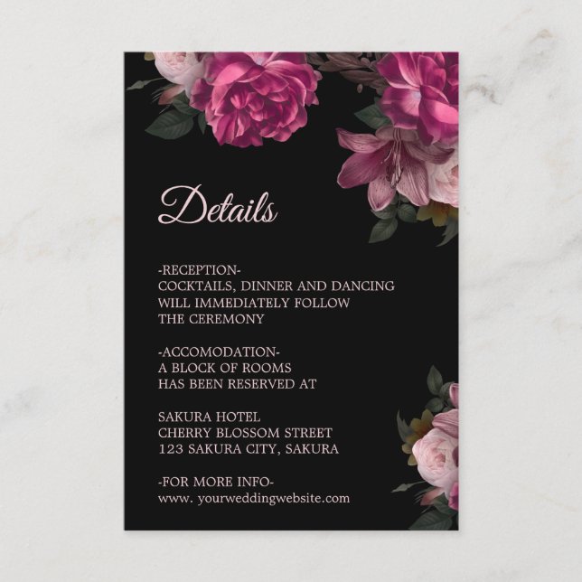 Tarjeta De Recepción 3D Roses Wildflowers Apricot Black (Anverso)