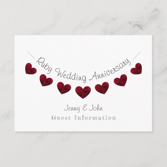 Tarjeta De Recepción 40.º fiesta del aniversario del Boda de Ruby/ deta (Anverso)