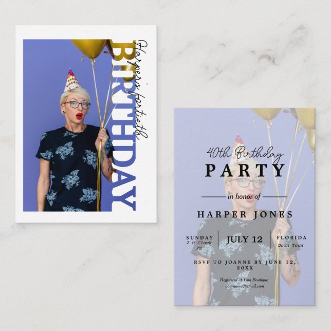 Tarjeta De Recepción 40th Birthday Photo college Party  (Anverso / Reverso)