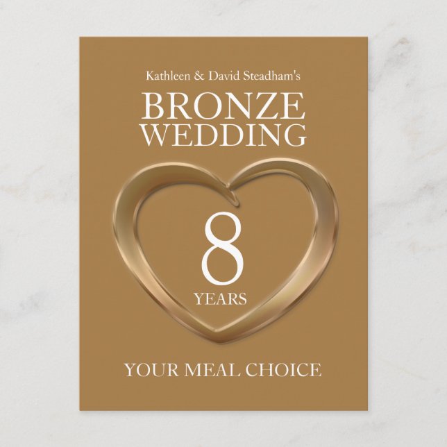 Tarjeta De Recepción 8.ª comida del Boda de bronce Aniversario (Anverso)