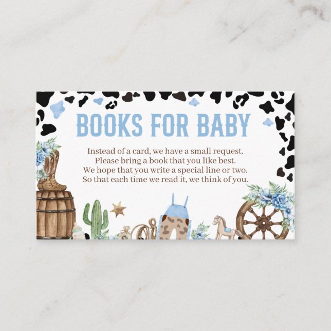Tarjeta De Recepción A Little Cowboy Wild Western Boy Blue Baby Books (Anverso)
