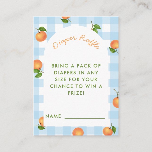 Tarjeta De Recepción A Little Cutie Citrus Blue Diaper Raffle Card (Anverso)