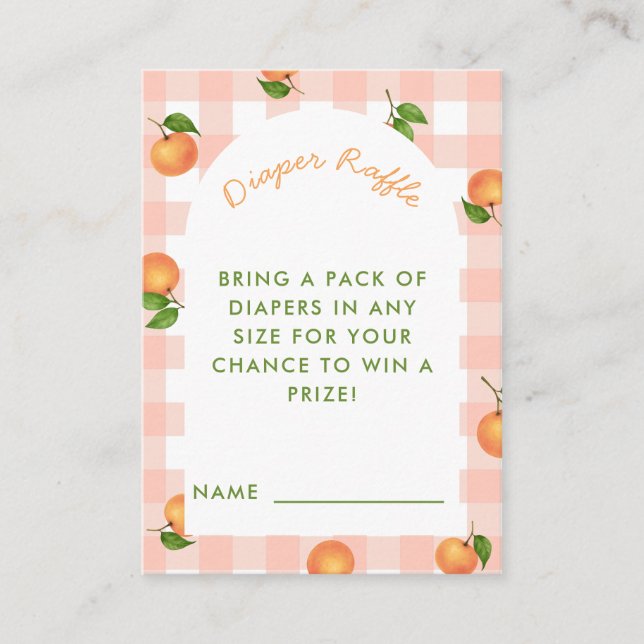 Tarjeta De Recepción A Little Cutie Citrus Pink Diaper Raffle Card (Anverso)