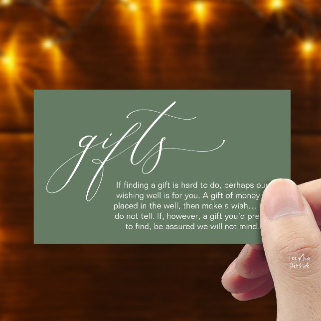 Tarjeta De Recepción A Note On Gifts, Honeymoon Wish Wishing Well, Fund (Honeymoon Fund Wishing Well, Wish, A Note On Gifts Enclosure Card in Sage Green)