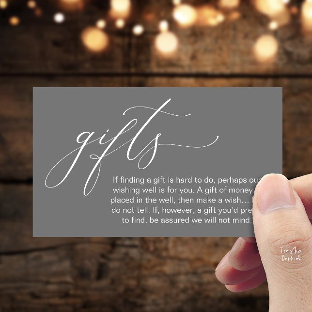 Tarjeta De Recepción A Note On Gifts, Honeymoon Wish Wishing Well, Fund (Honeymoon Fund Wishing Well, Wish, A Note On Gifts Enclosure Card in Dark Grey)