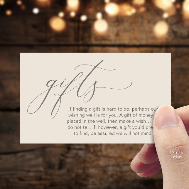 Tarjeta De Recepción A Note On Gifts, Honeymoon Wish Wishing Well, Fund (Honeymoon Fund Wishing Well, Wish, A Note On Gifts Enclosure Card in Cream Grey)