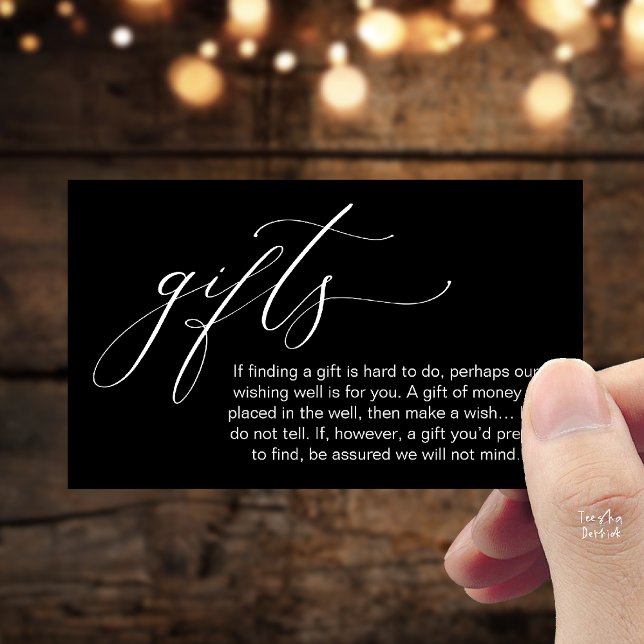 Tarjeta De Recepción A Note On Gifts, Honeymoon Wish Wishing Well, Fund (Honeymoon Fund Wishing Well, Wish, A Note On Gifts Enclosure Card in White Black)