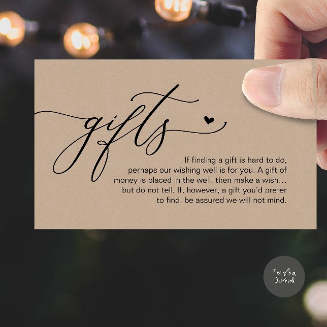 Tarjeta De Recepción A note on gifts, Modern Romantic Wedding  (A note on gifts, Modern Romantic Wedding Enclosure Card in Brown Kraft)