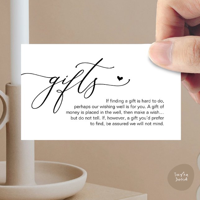 Tarjeta De Recepción A note on gifts, Modern Romantic Wedding  (A note on gifts, Modern Romantic Wedding Enclosure Card in Black and White)