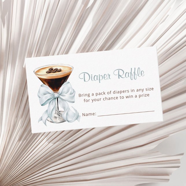 Tarjeta De Recepción A Tini One Martini Diaper Raffle Baby Shower (Blue Bow Espresso Martini Diaper Raffle Baby shower)