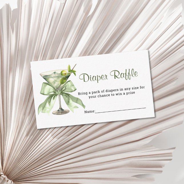 Tarjeta De Recepción A Tini One Martini Sage Diaper Raffle Baby Shower  (Sage Green Coquette bow Diaper Raffle Baby Shower insert card)