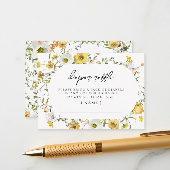 Tarjeta De Recepción Abeja Amarillo acuarela Floral Diaper Raffle (Anverso/Reverso In Situ)