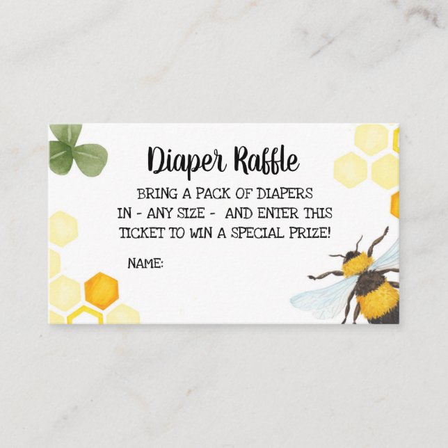 Tarjeta De Recepción Abeja Baby Shower Diaper Raffle Inserte a mamá par (Anverso)