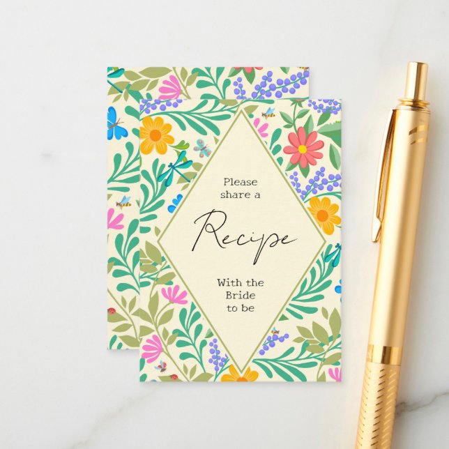 Tarjeta De Recepción Abeja de miel, galimatías, mariposa, libélula y fl (Anverso/Reverso In Situ)