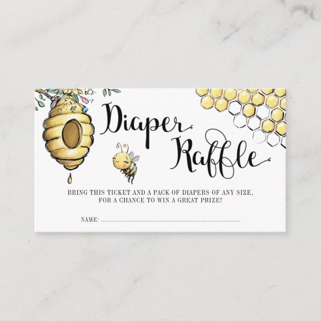 Tarjeta De Recepción Abeja Floral Miel dulce Abeja Chica Diaper Raffle (Anverso)