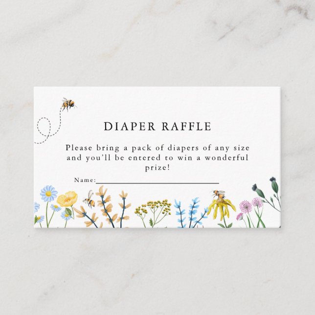 Tarjeta De Recepción Abejas y flores | Baby Shower Diaper Raffle (Anverso)