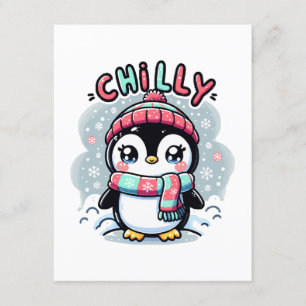 Tarjeta De Recepción Abrazo de bufanda nevada de pingüino helado