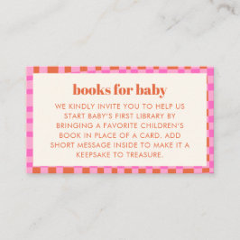 Tarjeta De Recepción Abstract Check Pink Orange Baby Shower Books 