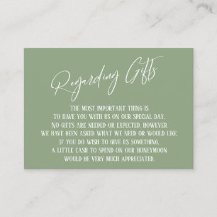 Tarjeta De Recepción Acerca de los regalos Escritura a mano Sage Green