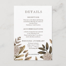 Tarjeta De Recepción Acercamiento de detalles del Boda floral de elegan