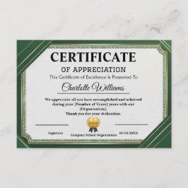 Tarjeta De Recepción Achievement Appreciate Gold Green Certificate