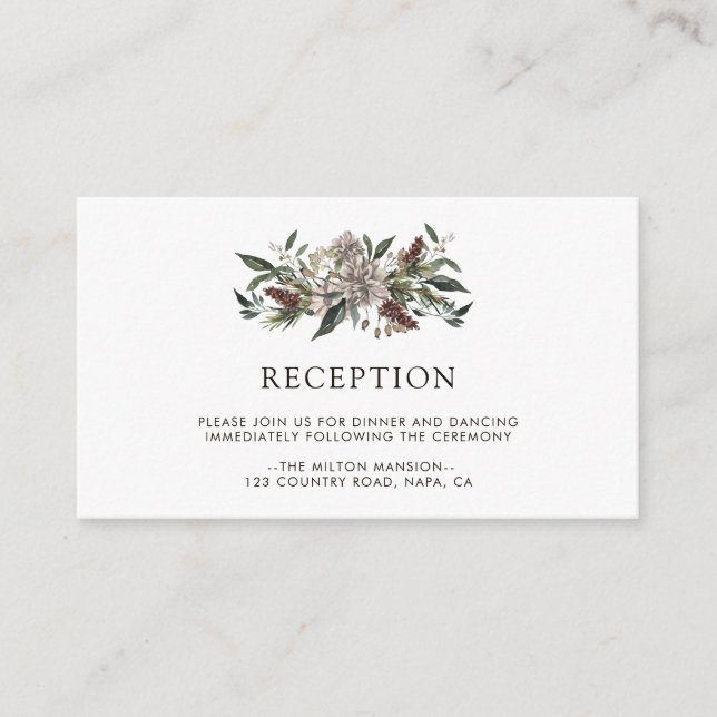 Tarjeta De Recepción Acogida de Boda de Invierno Rústica Floral Fall (Anverso)