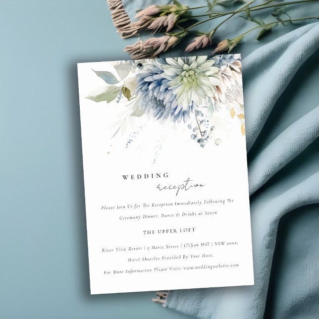 Tarjeta De Recepción Acogida de Boda Floral Suculenta Verde Azul suave (Subido por el creador)