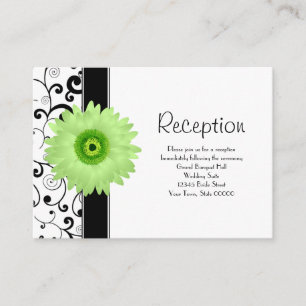 Tarjeta De Recepción Acogida de boda Green Gerbera Daisy Black Scroll