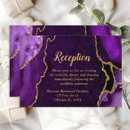 Tarjeta De Recepción Acogida de boda morada y Gold Agate