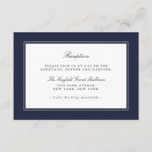 Tarjeta De Recepción Acogida de bodas con elegancia clásica azul de la 