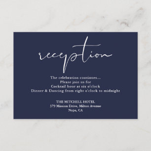 Tarjeta De Recepción Acogida de bodas con estilo de escritura azul de l