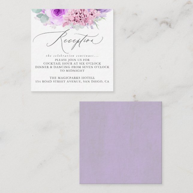 Tarjeta De Recepción Acogida de bodas con flores rosadas y polvorientas (Anverso / Reverso)