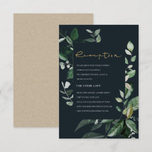 Tarjeta De Recepción Acogida de bodas de bodas de leafy verde negro de