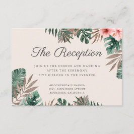Tarjeta De Recepción Acogida de bodas de color de agua tropical Foliage