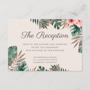 Tarjeta De Recepción Acogida de bodas de color de agua tropical Foliage