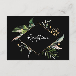 Tarjeta De Recepción Acogida de bodas de follaje tropical salvaje negro