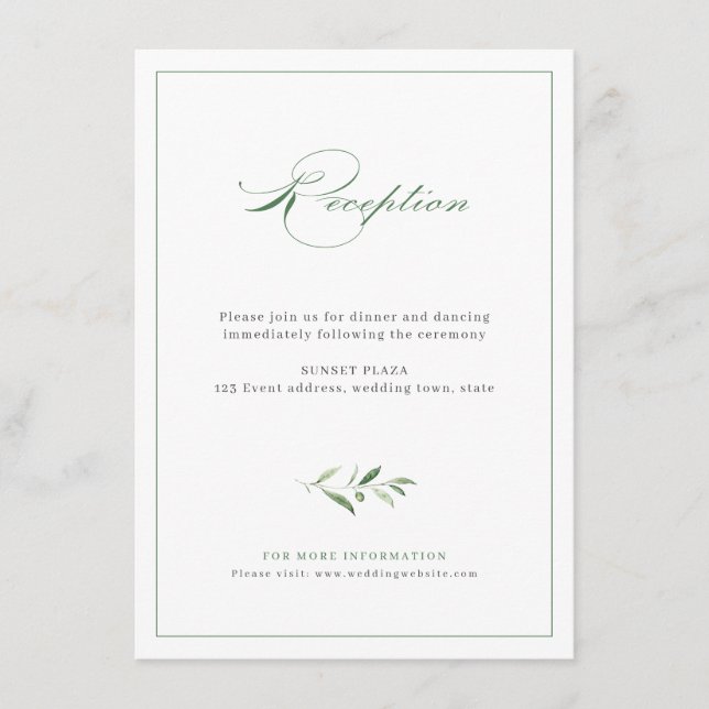 Tarjeta De Recepción Acogida de bodas de jardín con guión de elegancia  (Anverso)