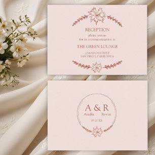 Tarjeta De Recepción Acogida de bodas de Rosa con flores praderas