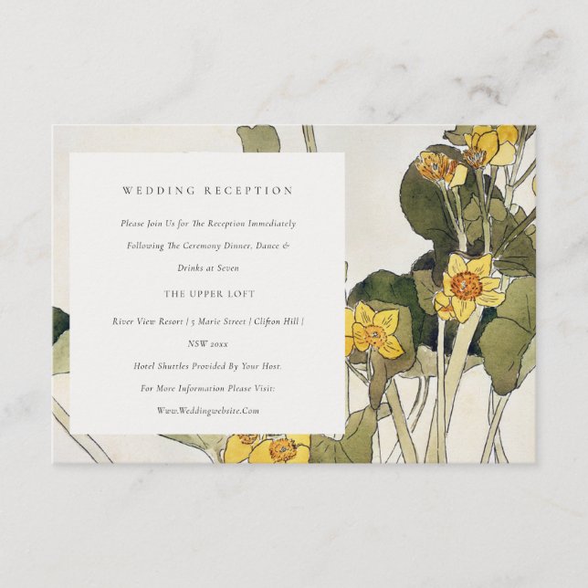 Tarjeta De Recepción Acogida de bodas florales en Daffodil Amarillo Rús (Anverso)