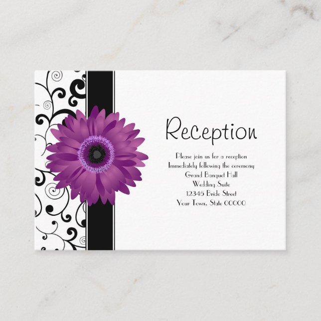 Tarjeta De Recepción Acogida de bodas Morado Gerbera Daisy con Scroll (Anverso)