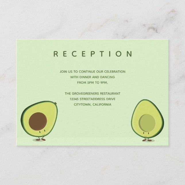 Tarjeta De Recepción Acogida de bodas verdes con personajes de comida d (Anverso)