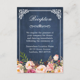 Tarjeta De Recepción Acogida Floral Blue Chalkboard