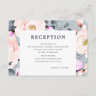 Tarjeta De Recepción Acogida floral color azul y agua polvorienta