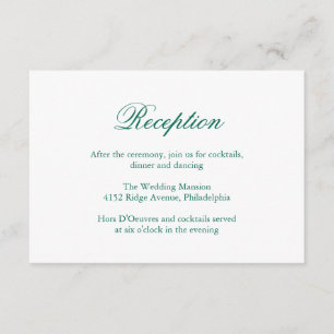 Tarjeta De Recepción Acogida formal Boda elegante verde esmeralda