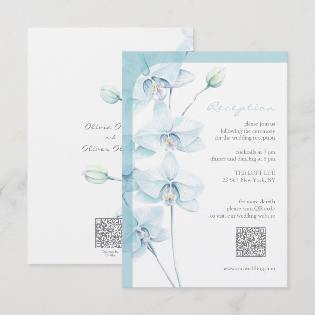 Tarjeta De Recepción Acogida para la boda de orquídeas azules (Anverso / Reverso)