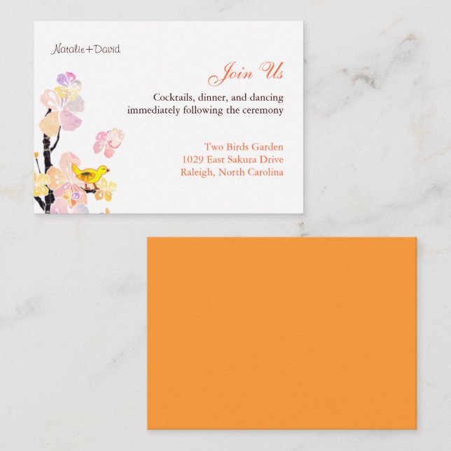 Tarjeta De Recepción Acogida para la boda de pájaros (Anverso / Reverso)