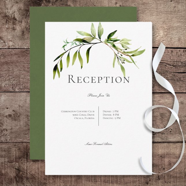 Tarjeta De Recepción Acogida rústica de bodas de bodas de vegetación bo (Rustic Botanical Greenery Bough Wedding Reception Card)