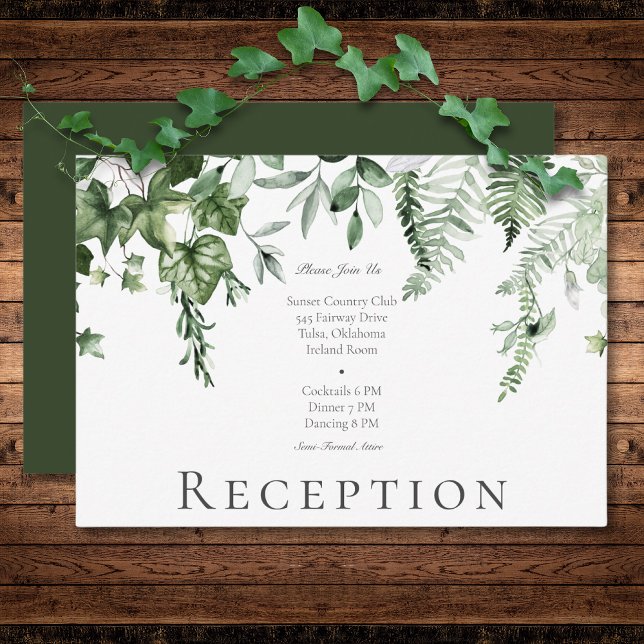 Tarjeta De Recepción Acogida rústica de bodas verdes de marfil y salvia (Rustic Ivy & Sage Greenery Green Wedding Reception Enclosure Card)